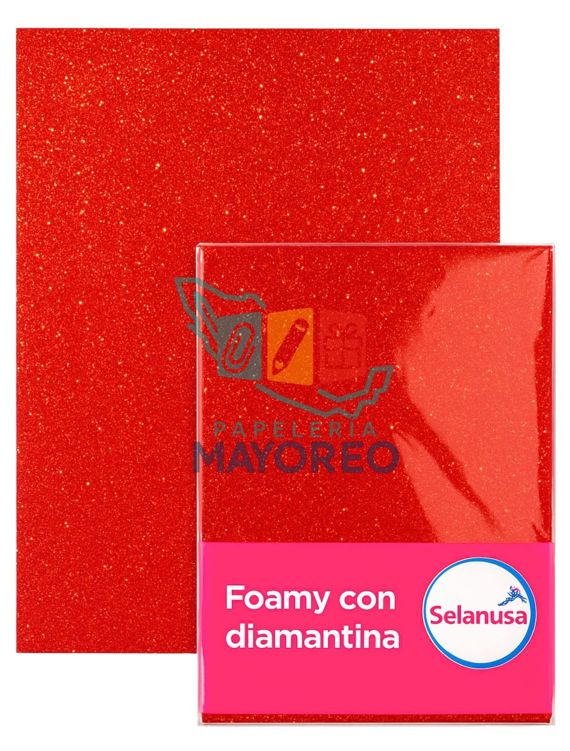 Foamy con Diamantina Rojo (43×56 cm) Paq c/5