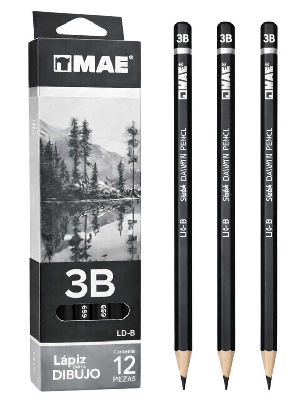 Lápiz de grafito MAE 3B c/12 pzas para dibujo.