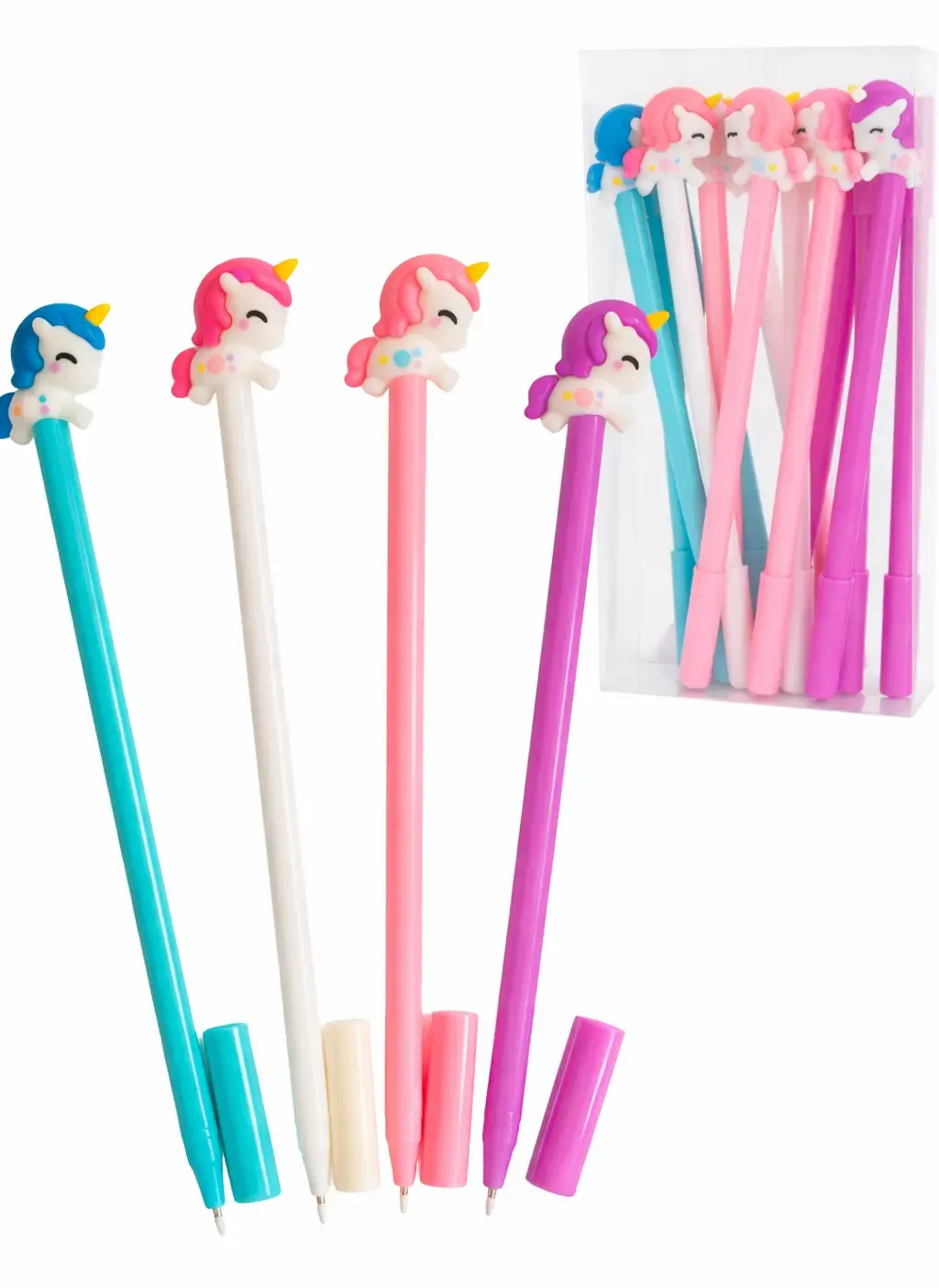 Venta al mayoreo de paquete con 12 bolígrafos de gel unicornio punto fino tinta azul en México