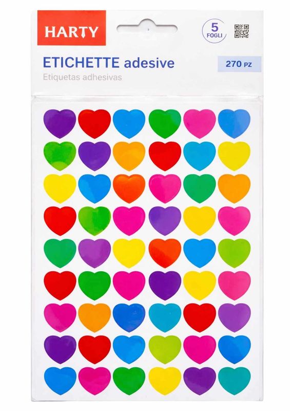 Paquete de stickers con 5 planillas de corazones al mayoreo en México.