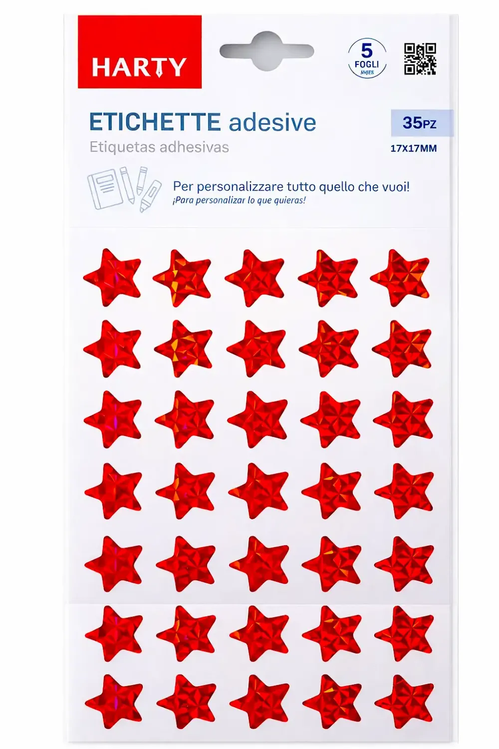 Paquete de stickers con 5 planillas de estrellas rojas al mayoreo en México