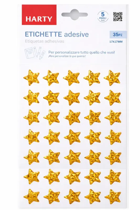 Stickers Estrellas Dorado - 5 Planillas (175 pzas) Mayoreo Paquete de stickers con 5 planillas de estrellas doradas al mayoreo en México.