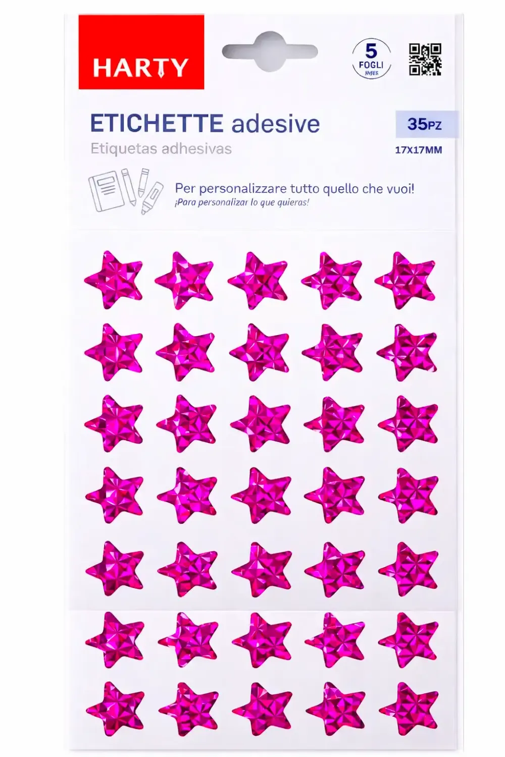 Paquete de stickers con 5 planillas de estrellas fiusha al mayoreo en México.