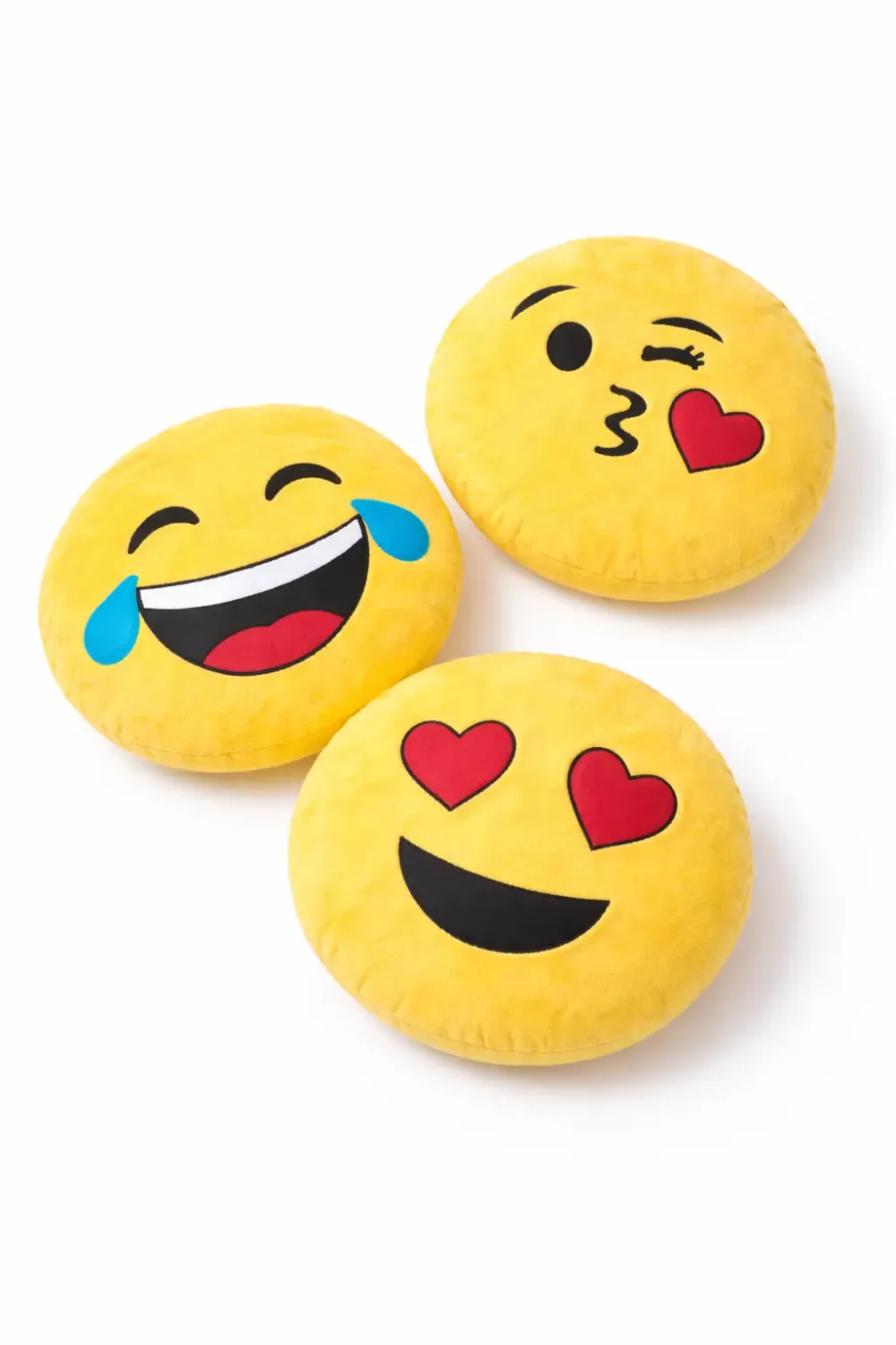 Cojín de peluche emoji de 30cm vendido por unidad al mayoreo en México.