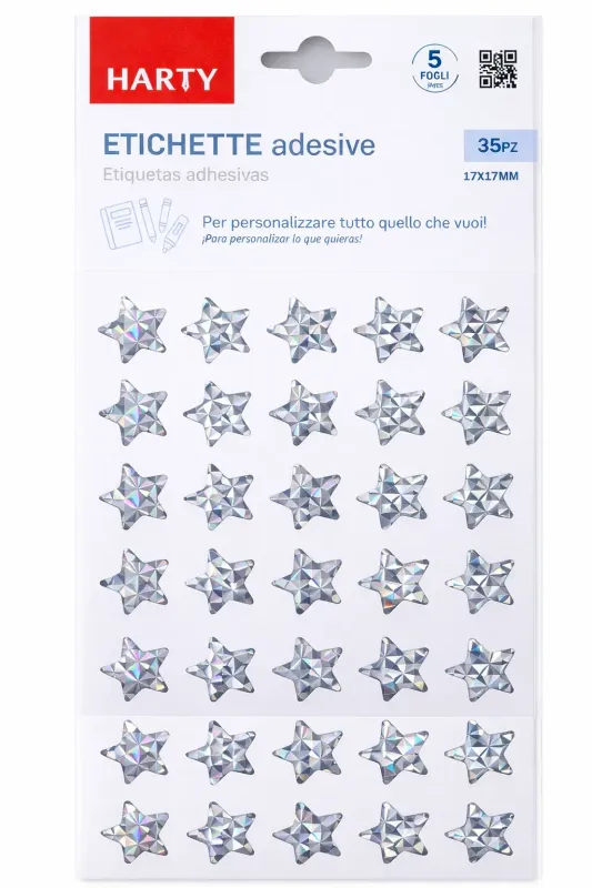 Stickers Estrellas Plata - 5 Planillas (175 pzas) Mayoreo Paquete de stickers con 5 planillas de estrellas plata al mayoreo en México.