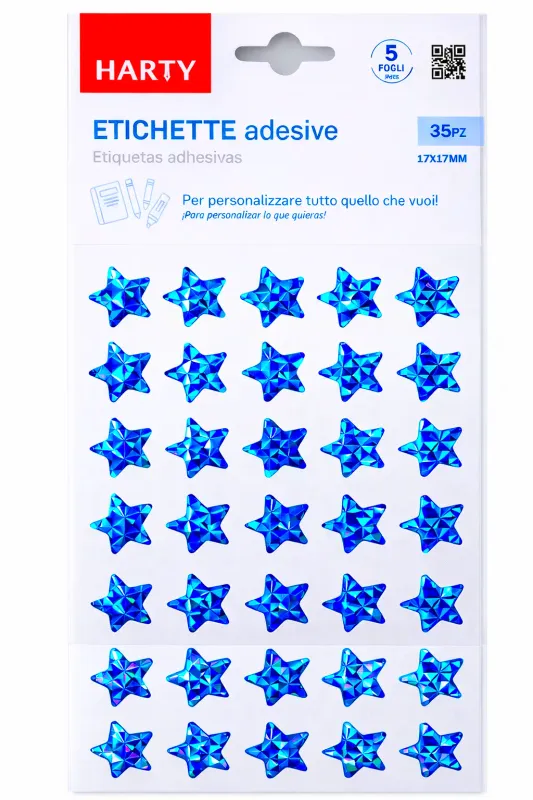 Stickers Estrellas Azul - 5 Planillas (175 pzas) Mayoreo Paquete de stickers con 5 planillas de estrellas azules al mayoreo en México.