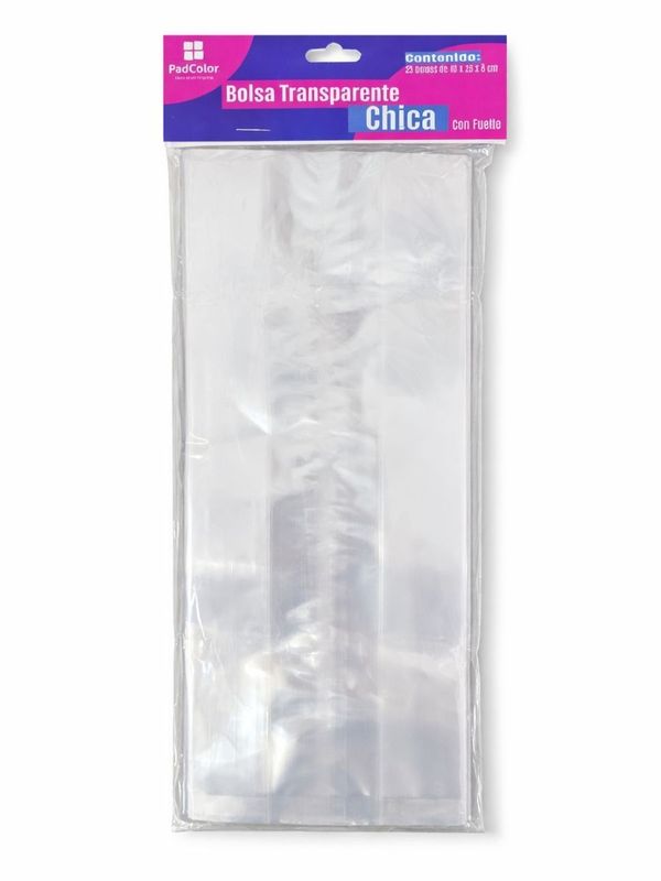 Bolsa de celofán chica con fuelle de 6 cm para venta por mayoreo en México.