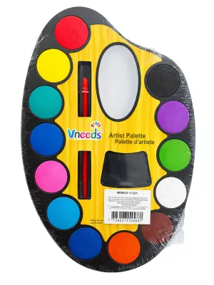 Acuarela con pincel 12 pastillas grande Vneeds