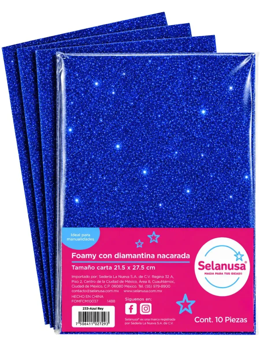Paquete con 10 hojas de foamy carta diamantado azul rey Selanusa al por mayor