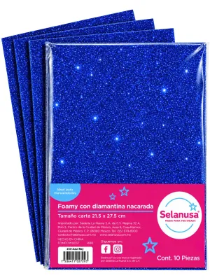 Paquete con 10 hojas de foamy carta diamantado azul rey Selanusa al por mayor