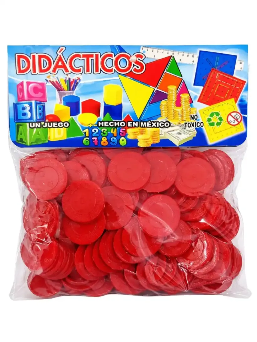 Ficha Plástica Roja (Paq. c/100 pzs aprox.) Paquete de fichas plásticas rojas para juegos y conteo.