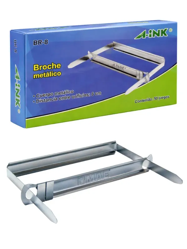 Broche Metálico A-INK BR-8 – Caja con 50 piezas Caja de 50 juegos de broches metálicos MAE Aink BR-8.
