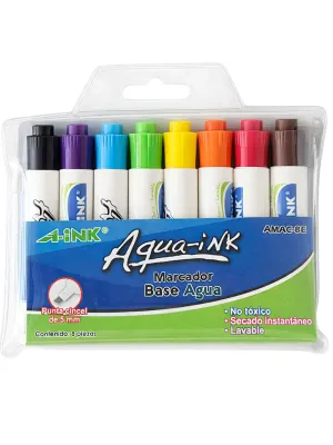 Caja de 8 marcadores base agua MAE Aink colores surtidos.