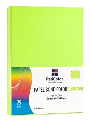 Paquete de 100 hojas verde neón fluorescente carta Padcolor.