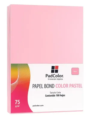 Hojas de Color Rosa Pastel Tamaño Carta (Paq. c/100) Paquete de 100 hojas rosa pastel tamaño carta marca Padcolor.