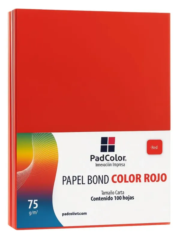 Hojas de Papel Color Rojo Carta 75g (100 pzs) Paquete de 100 hojas rojas tamaño carta marca Padcolor.