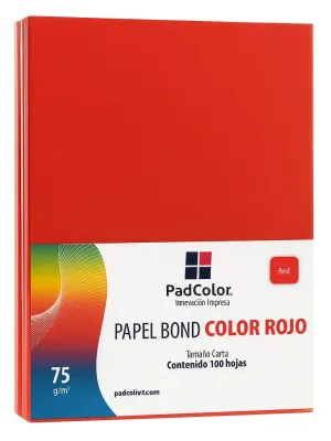 Paquete de 100 hojas rojas tamaño carta marca Padcolor.