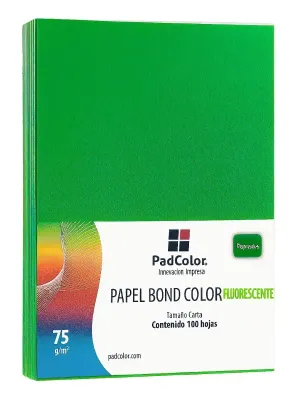 Hojas de Papel Verde Bandera Carta 75g (100 pzs) Paquete de 100 hojas verde bandera tamaño carta marca Padcolor.