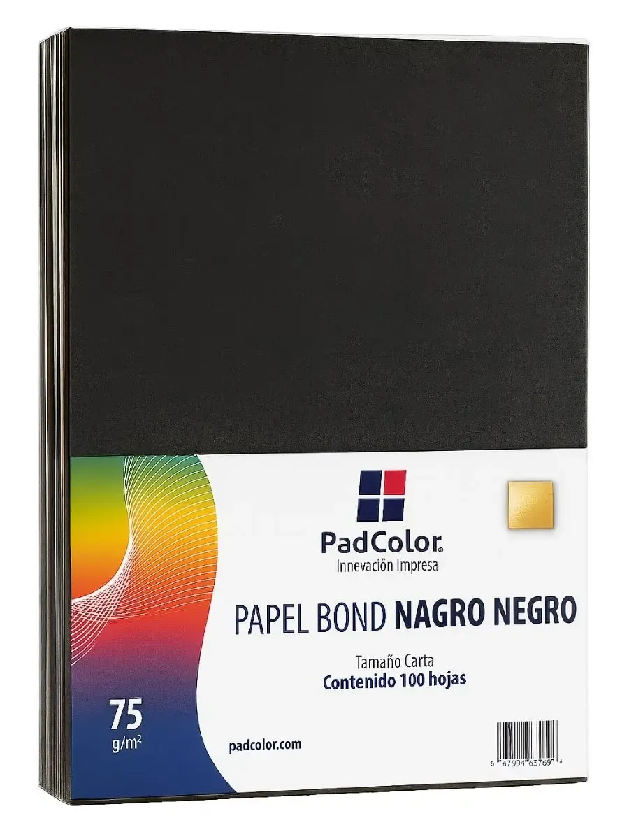 Hojas de Papel Color Negro Carta 75g (100 pzs) Paquete de 100 hojas negras tamaño carta marca Padcolor.