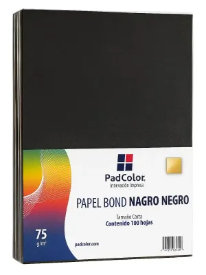 Paquete de 100 hojas negras tamaño carta marca Padcolor.