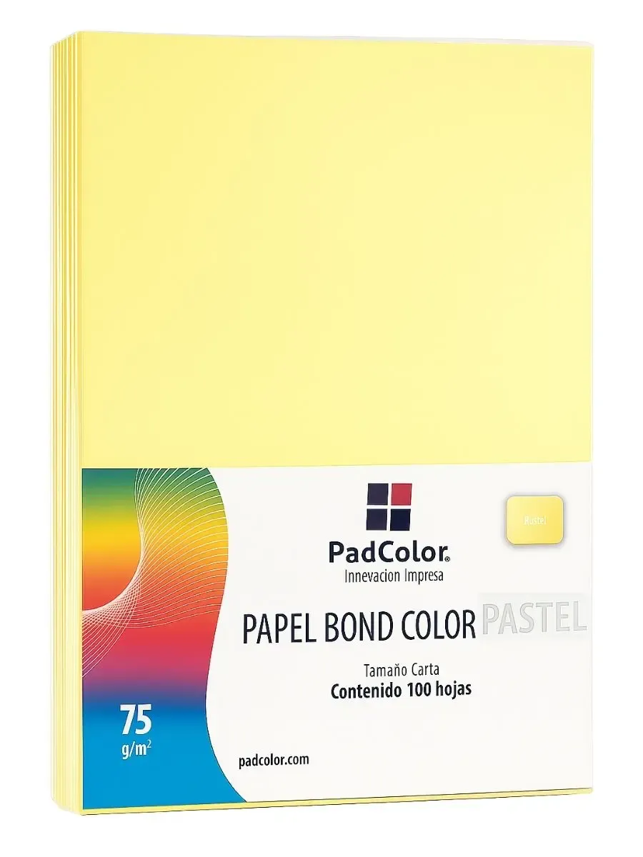 Paquete de 100 hojas amarillo pastel tamaño carta marca Padcolor.