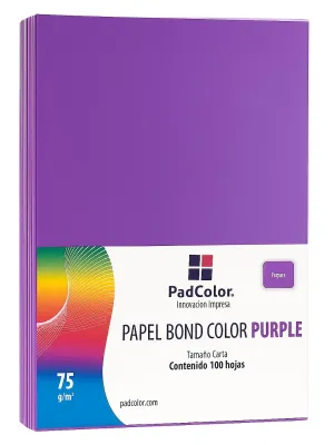 Hojas de Color Morado Tamaño Carta (Paq. c/100) Paquete de 100 hojas de color morado tamaño carta.