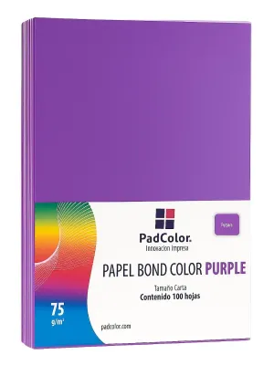 Paquete de 100 hojas moradas tamaño carta marca Padcolor.