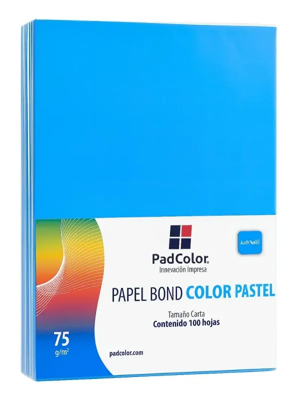 Hojas de Color Azul Celeste Tamaño Carta | Paq. c/100 Paquete de 100 hojas turquesa tamaño carta marca Padcolor.