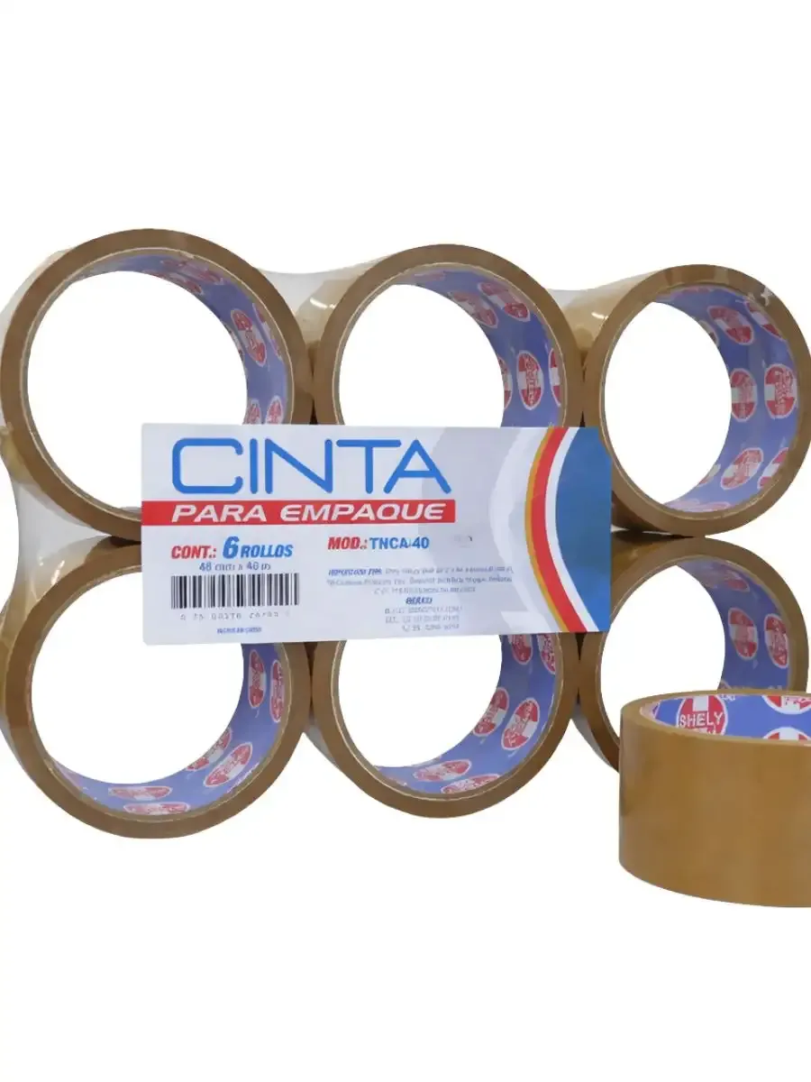 Paquete de 6 rollos de cinta canela 48mm x 40m al mayoreo.