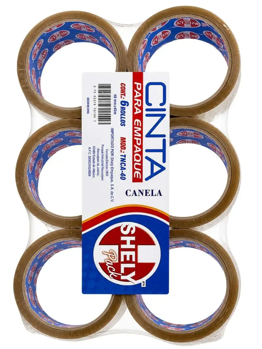 Paquete de 6 cintas de empaque canela Shely 48mm x 40m.