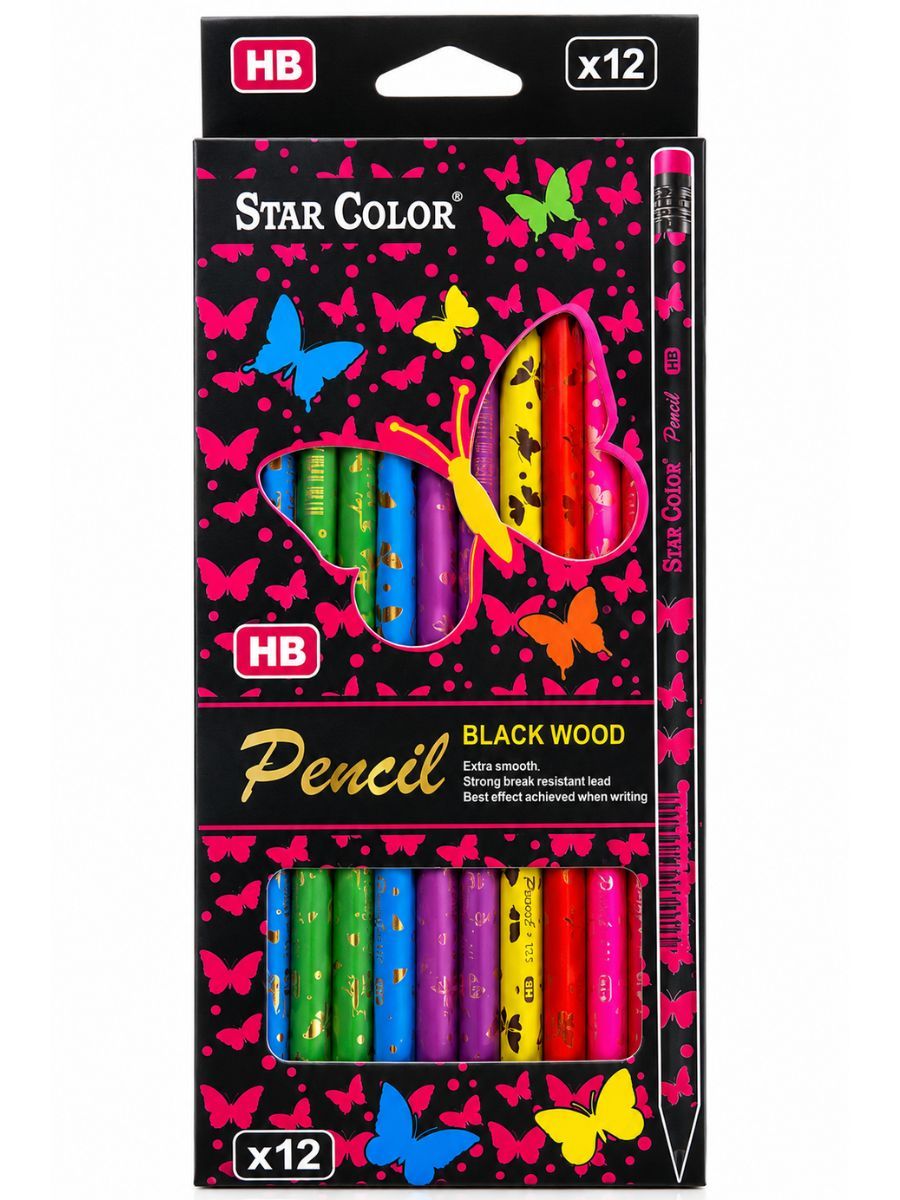 Lápices de grafito STAR color c/12 mariposas