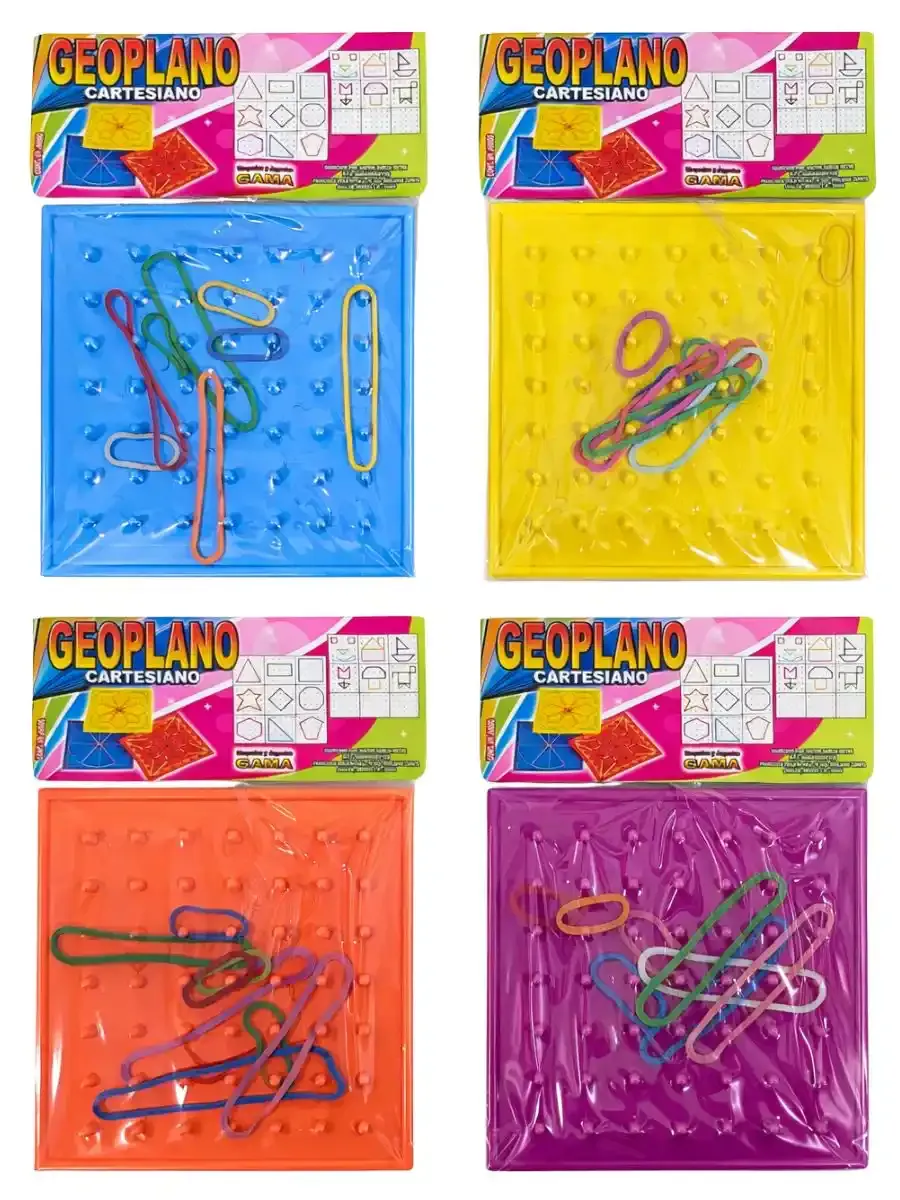 Geoplano de plástico doble vista: retícula cuadrada y circular/cartesiana.