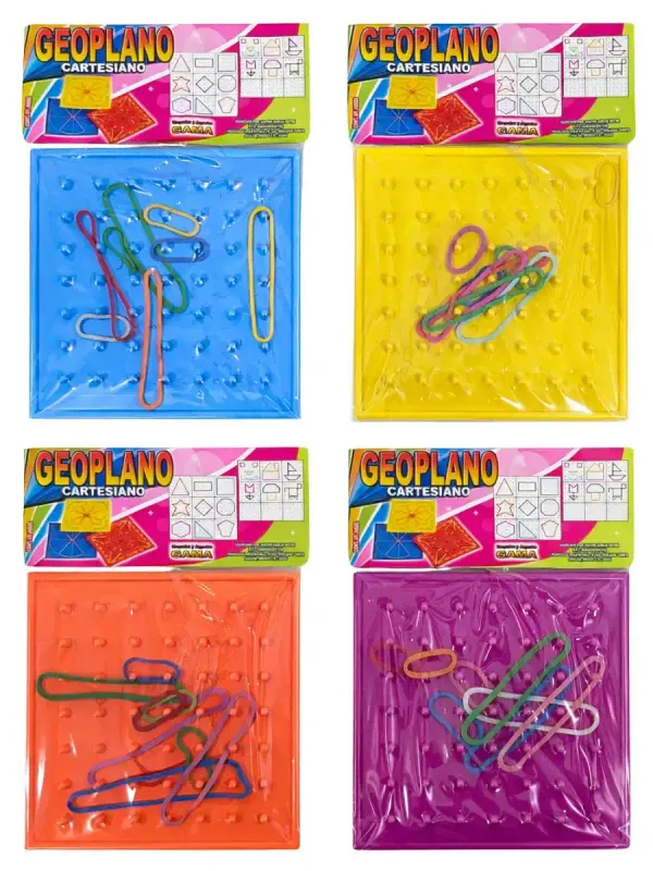 Geoplano de plástico doble vista: retícula cuadrada y circular/cartesiana.