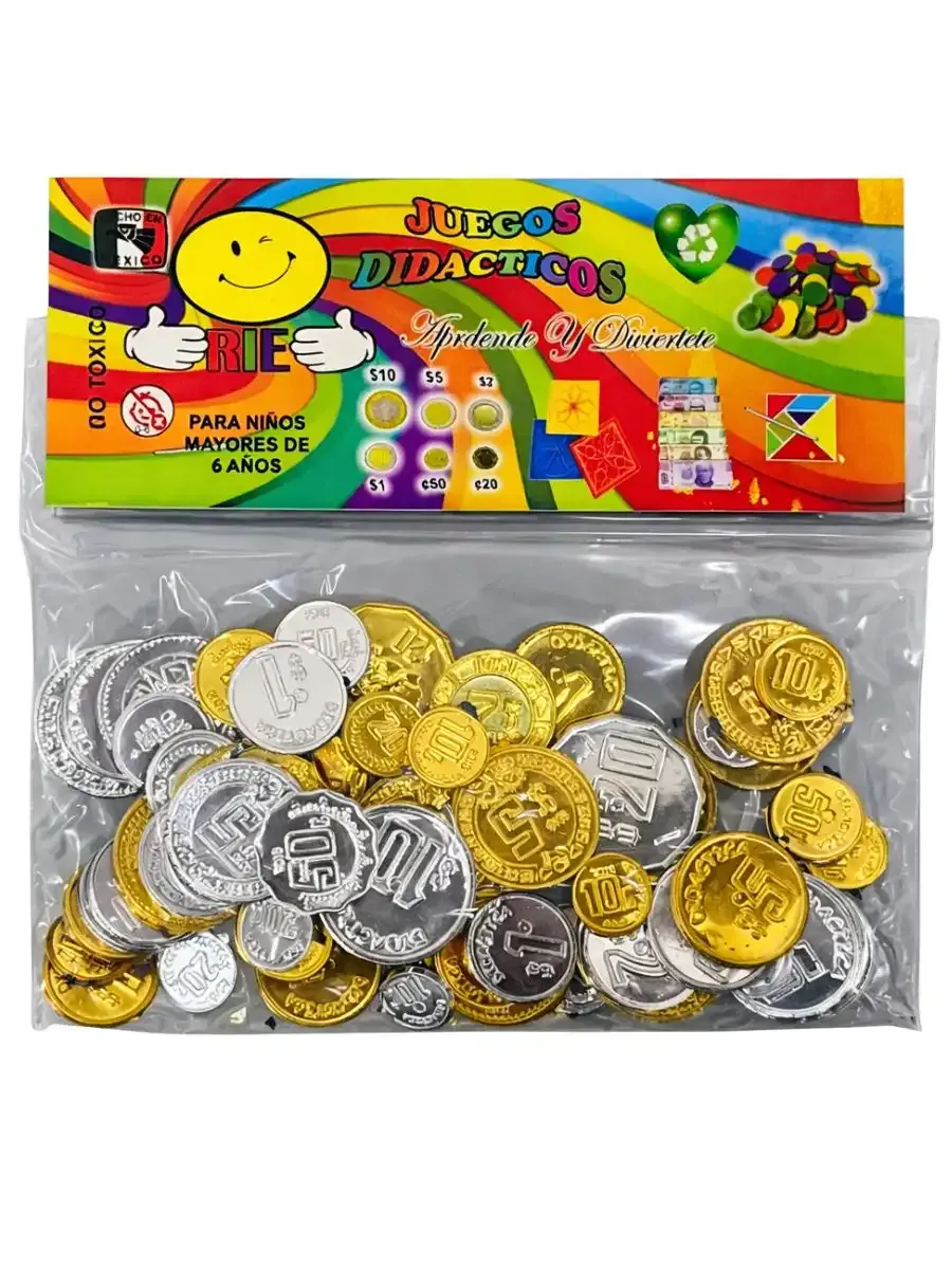 Bolsa de monedas didácticas metálicas surtidas.