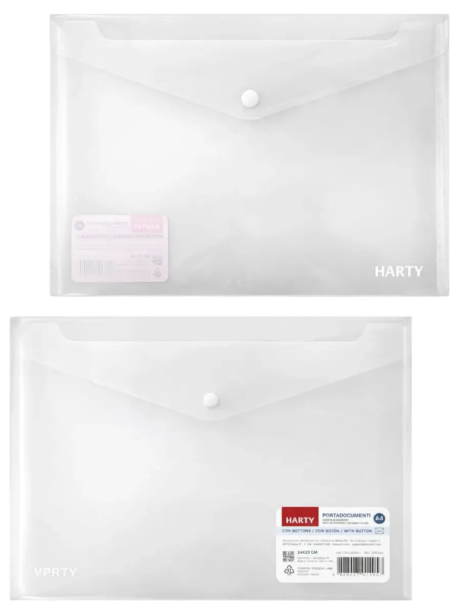 Sobre Horizontal Carta con Botón (12 pzs) - Transparente Paquete de 12 sobres horizontales transparentes tamaño carta.