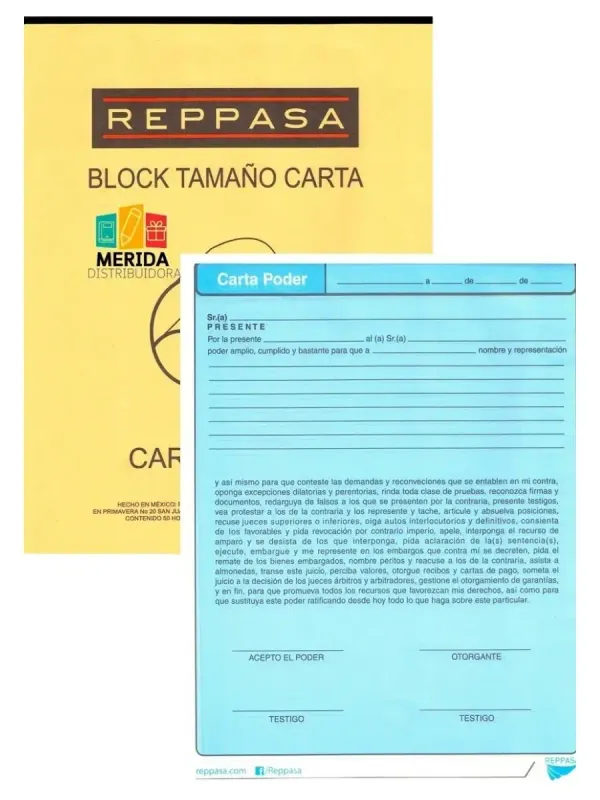 Block de 50 hojas de Carta Poder al mayoreo.