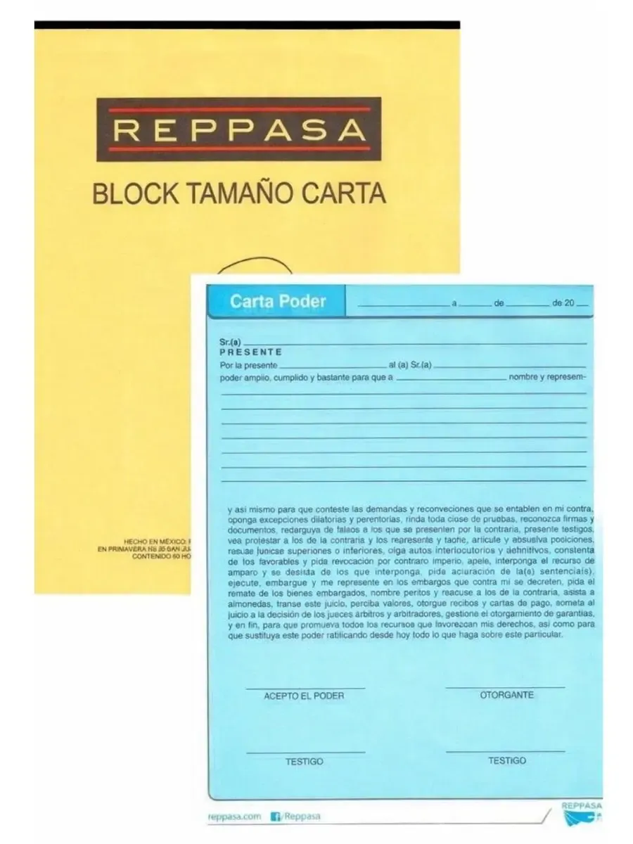 Block de 50 formatos de carta poder marca Repassa.