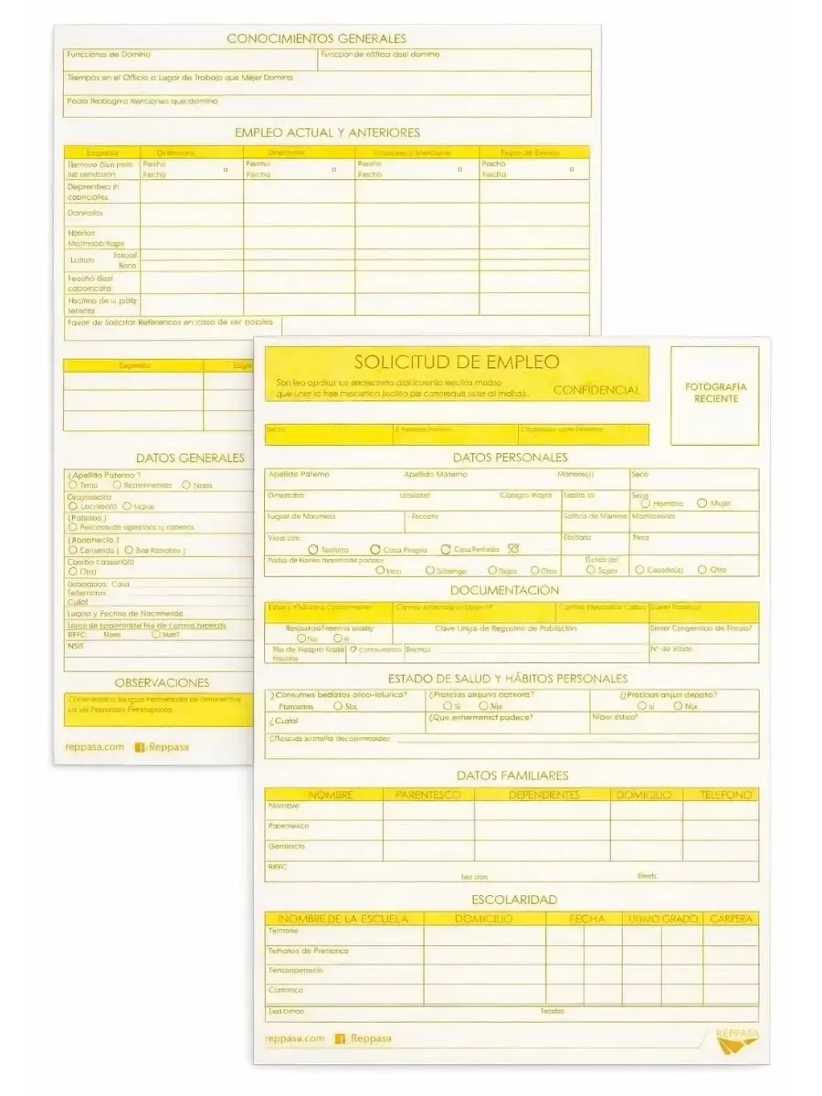 Block de 25 formas de solicitud de empleo al mayoreo.