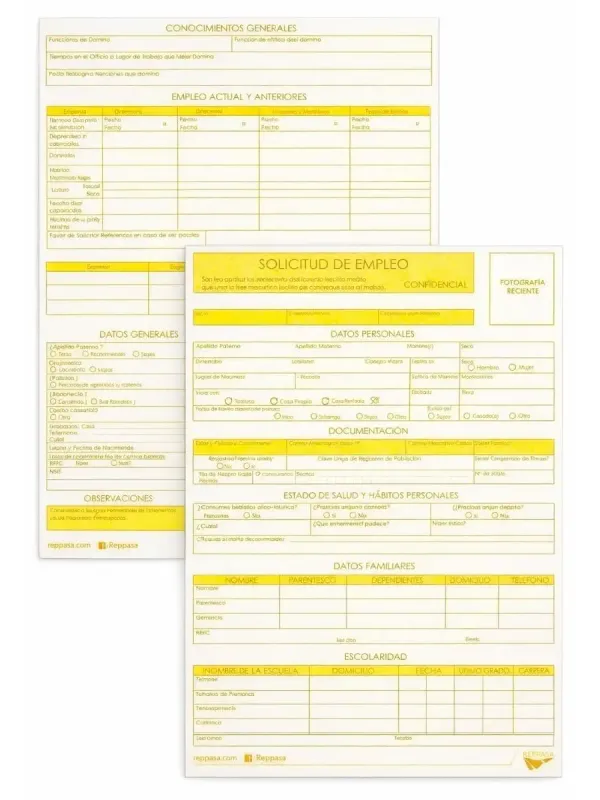 Block de 25 formas de solicitud de empleo al mayoreo.