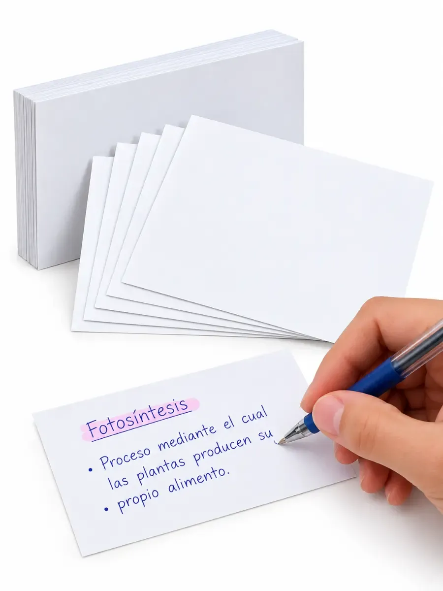 Paquete mayorista con 100 fichas bibliográficas blancas de cartulina en medida 3x5 pulgadas