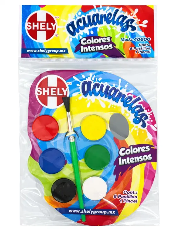 Estuche de acuarelas Shely con 6 colores y pincel al mayoreo.
