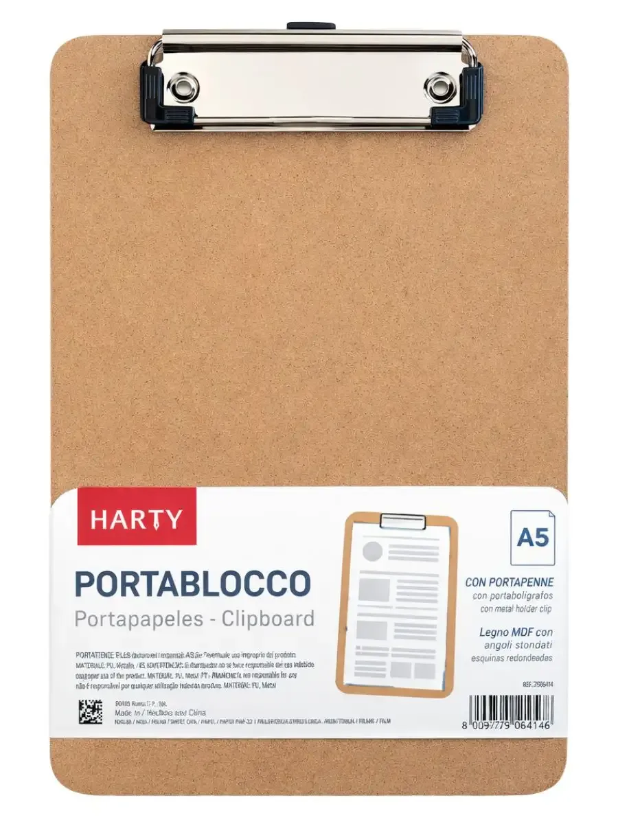 Tabla clip de madera tamaño media carta marca Harty al mayoreo.