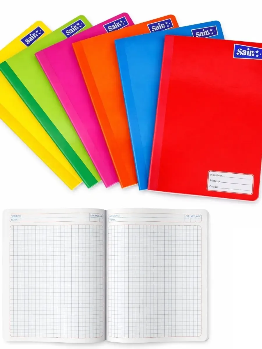 Paquete de 6 cuadernos cosidos profesionales cuadro grande.