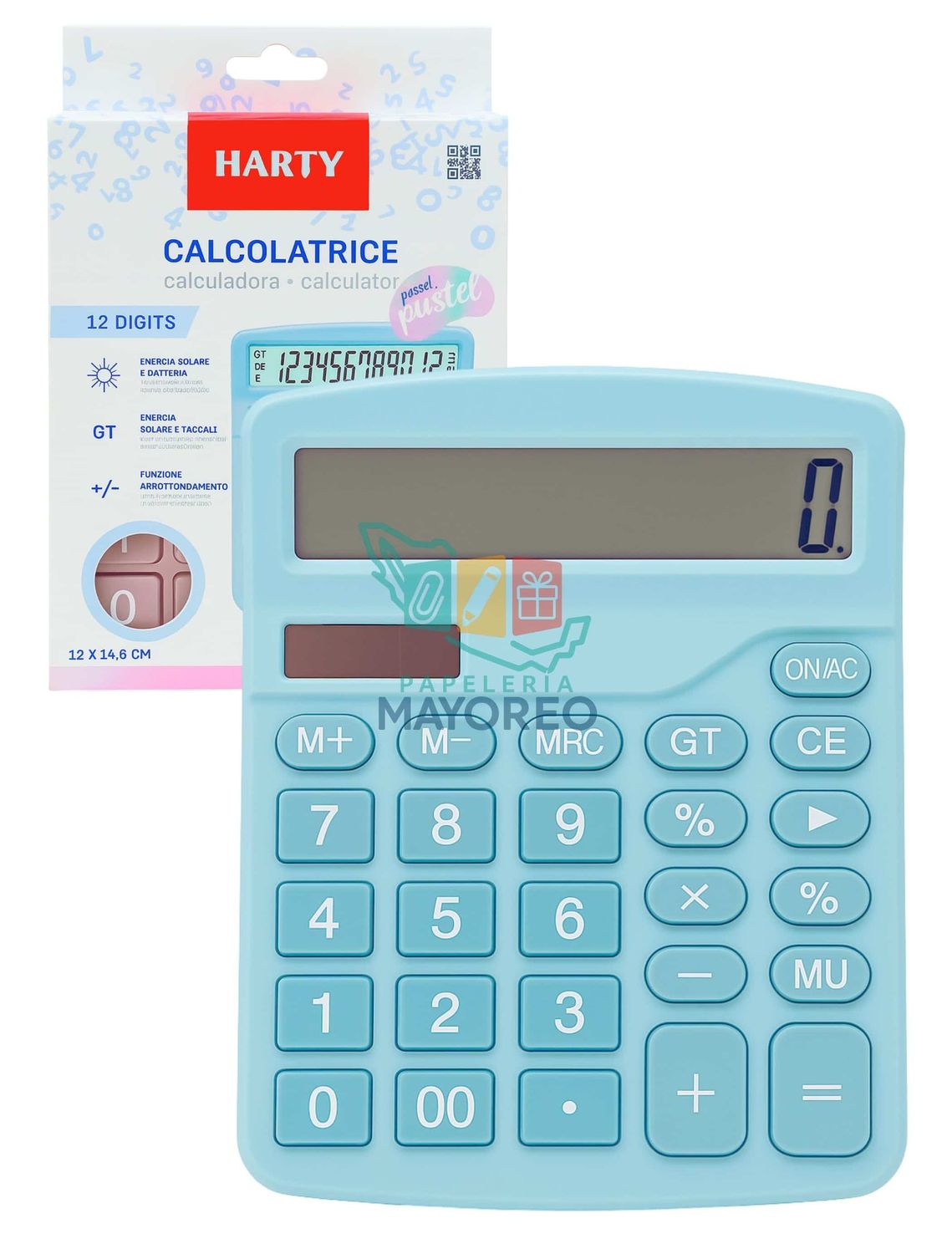 Calculadora HARTY 12 Díg Med – Energía Solar y Batería