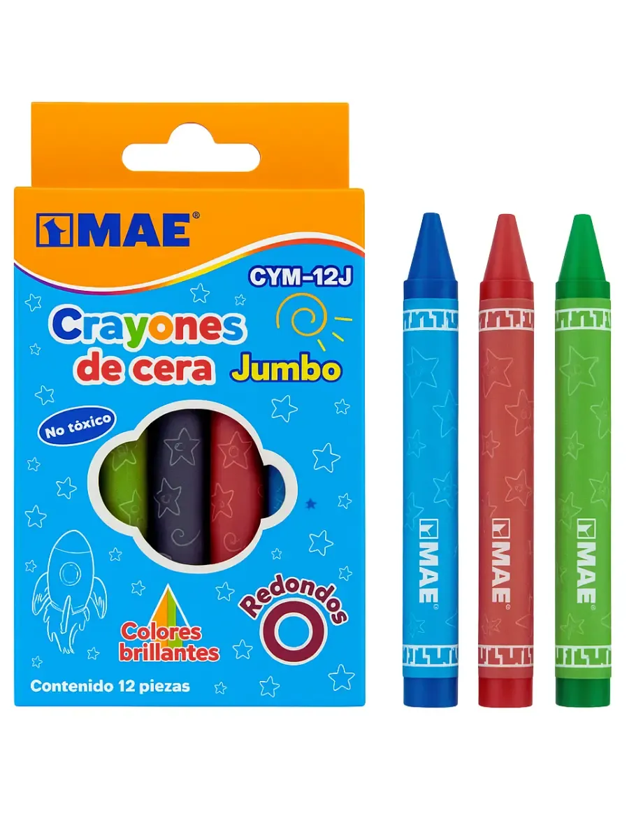 Crayones de Cera Jumbo MAE CYM-12J c/12 pzas – Mayoreo crayones cera jumbo mae cym-12j 12 piezas escolar mayoreo