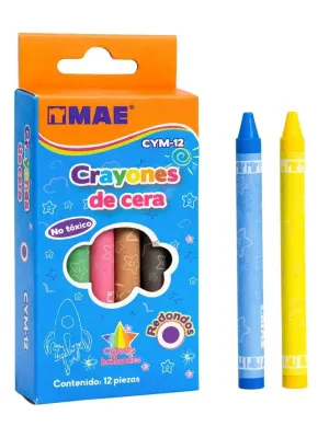 Crayones MAE delgados redondos mayoreo caja con 12 colores.