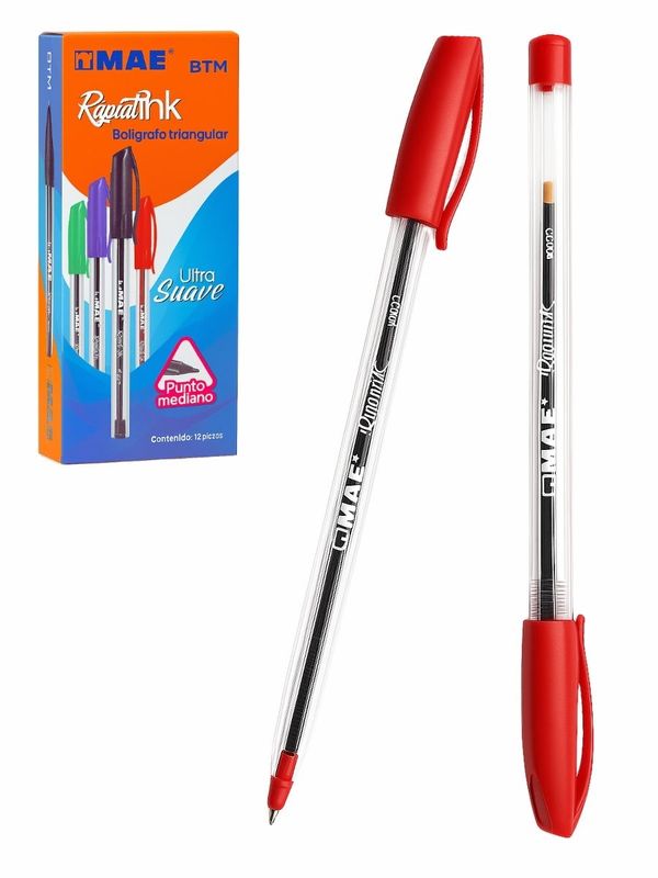 Caja de 12 bolígrafos clásicos MAE color rojo punto mediano.