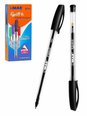 Bolígrafo MAE Punto Mediano 1.0mm – con 12 pzas (Negro) Caja de 12 bolígrafos clásicos MAE color negro punto mediano.