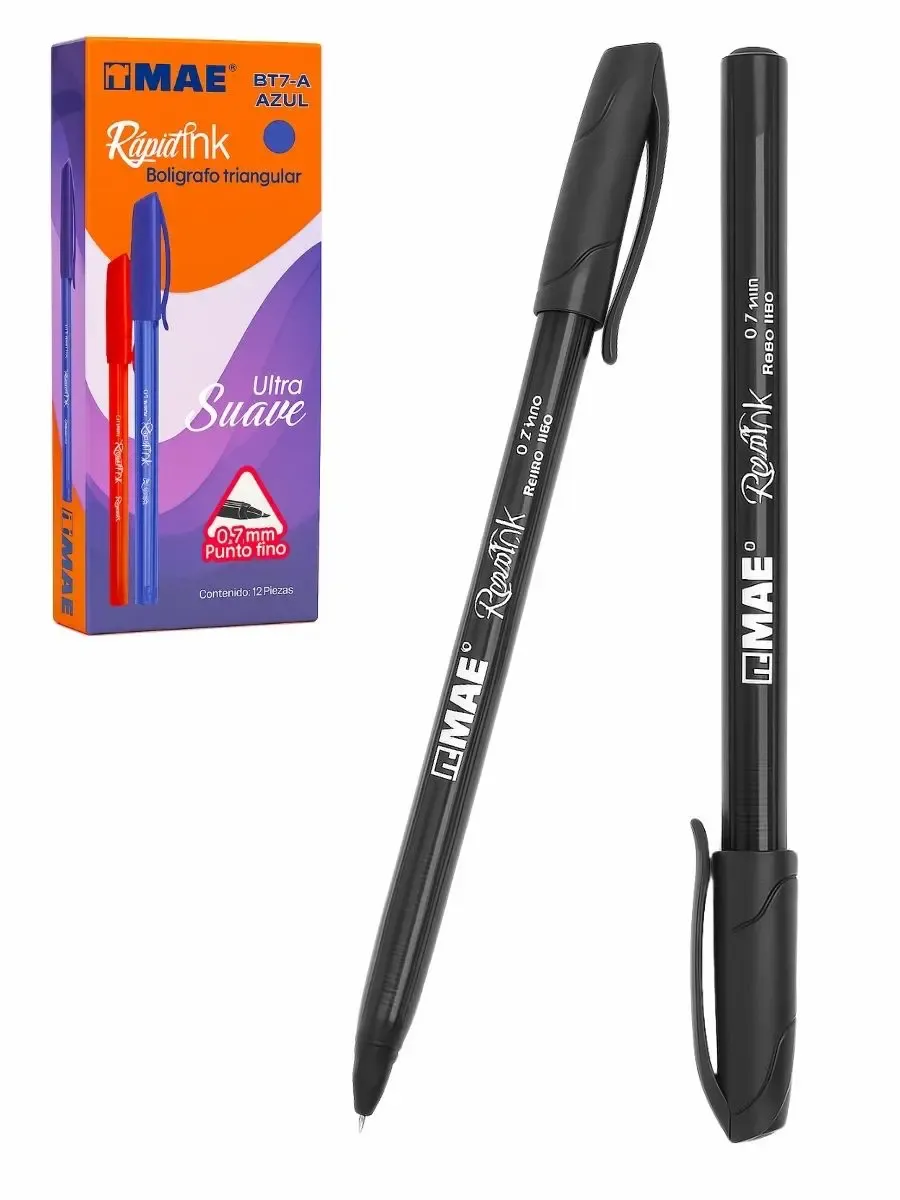 Caja de 12 bolígrafos clásicos MAE color negro.