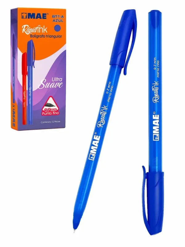 Caja de 12 bolígrafos clásicos MAE color azul.